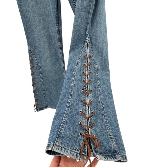 Vintage Y2K Low Rise Flare Jeans Leather Lace Up CK Calvin Klein Jeans | Size 10 - Picture 7 of 12